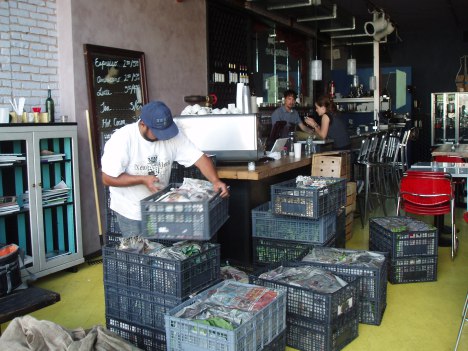 Martin organizing the crates of delicioso MimoMex produce